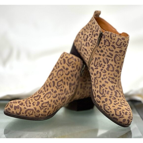 Lucky Brand Women Suede Booties LK-Basel Leopard Print Javan Brown Size 10 M - Picture 2 of 16